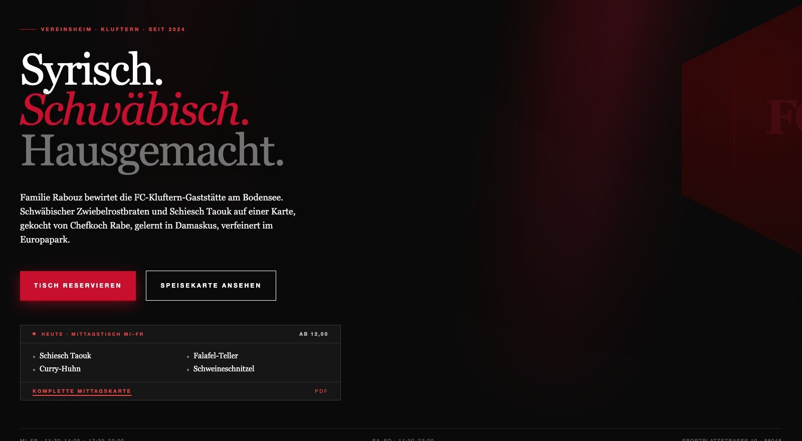 Website FC-Kluftern-Gaststätte, Restaurant am Bodensee
