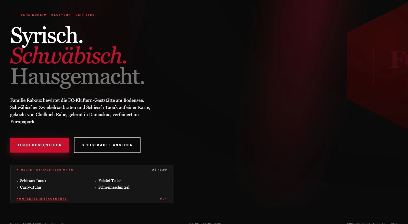 Website FC-Kluftern-Gaststätte, Restaurant am Bodensee