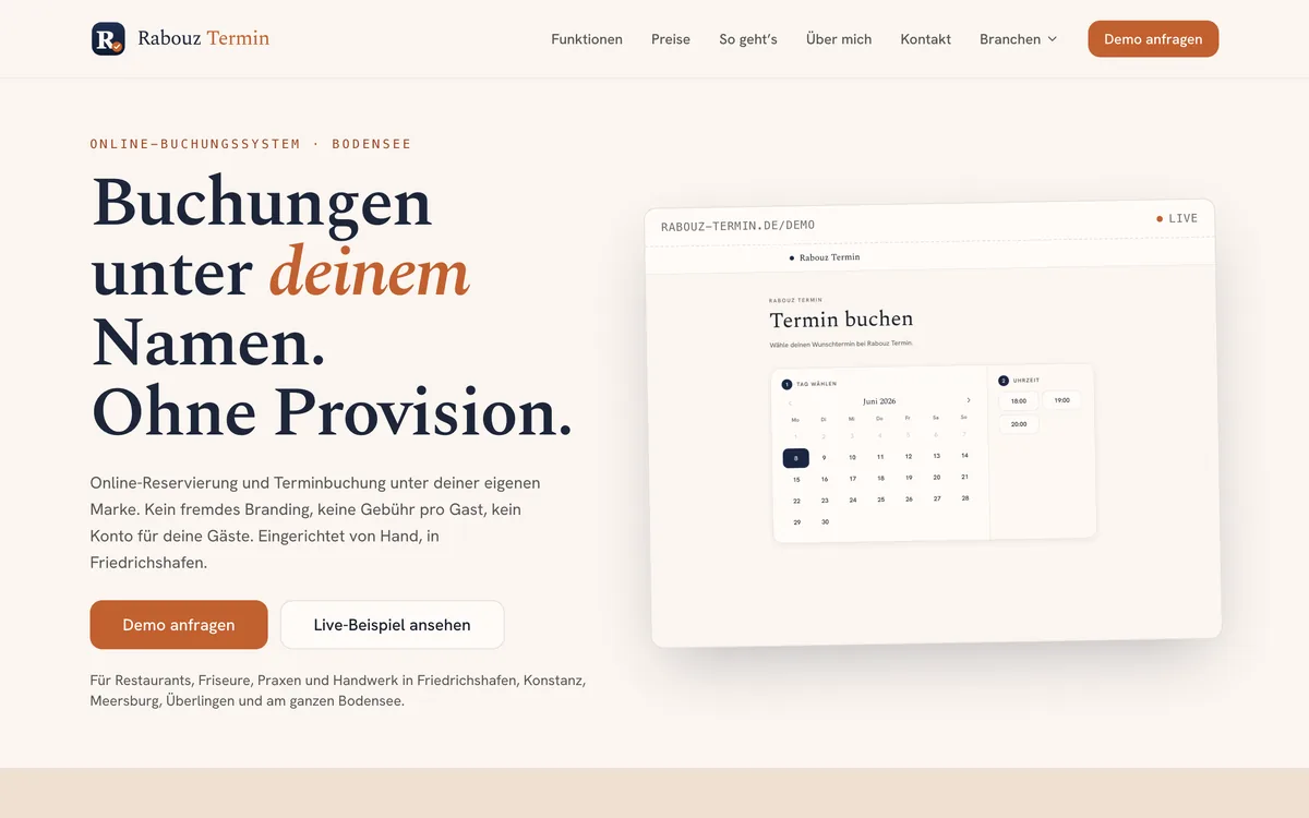 Rabouz Termin, eigenes Buchungs-Produkt von Rabouz Studio